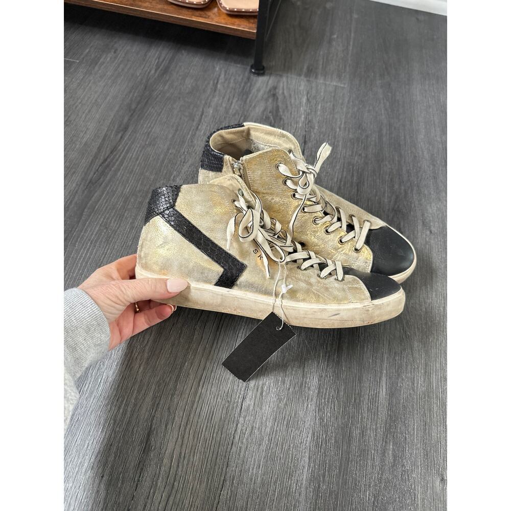 Leather Crown Metallic Gold High Top Sneaker Size 39(9)